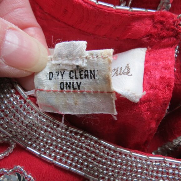 VTG Neiman Marcus Red Top Silver Sequins & Beading Silk Size Med Flaw - Picture 10 of 11